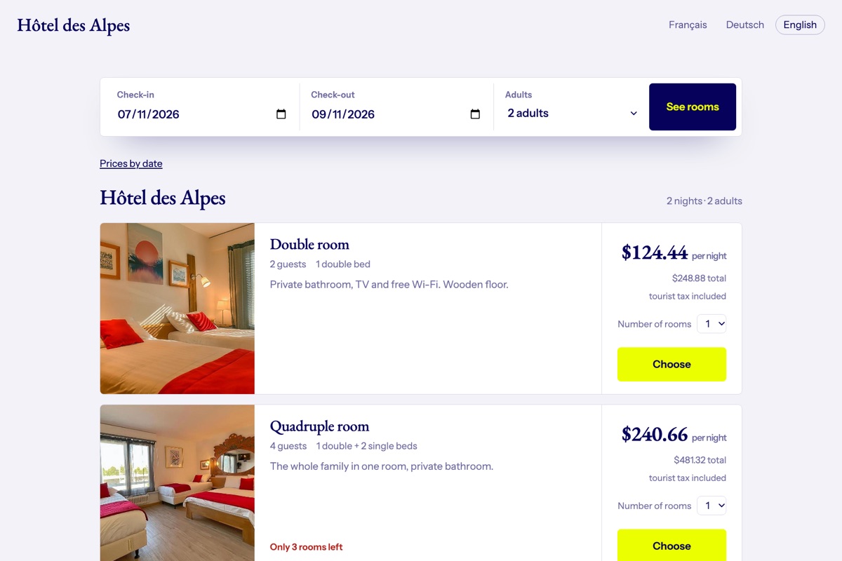 The same search, with photos, descriptions and prices including tax